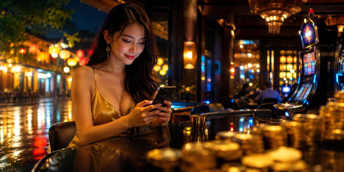 Người dùng tại Hội An trải nghiệm casino trực tuyến qua điện thoại tại quán cà phê